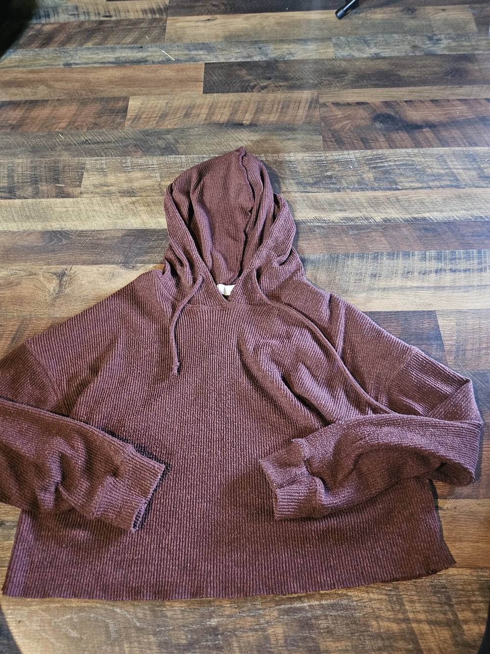Altar'd State Ribbed Hooded Knit Sweater - Burgundy